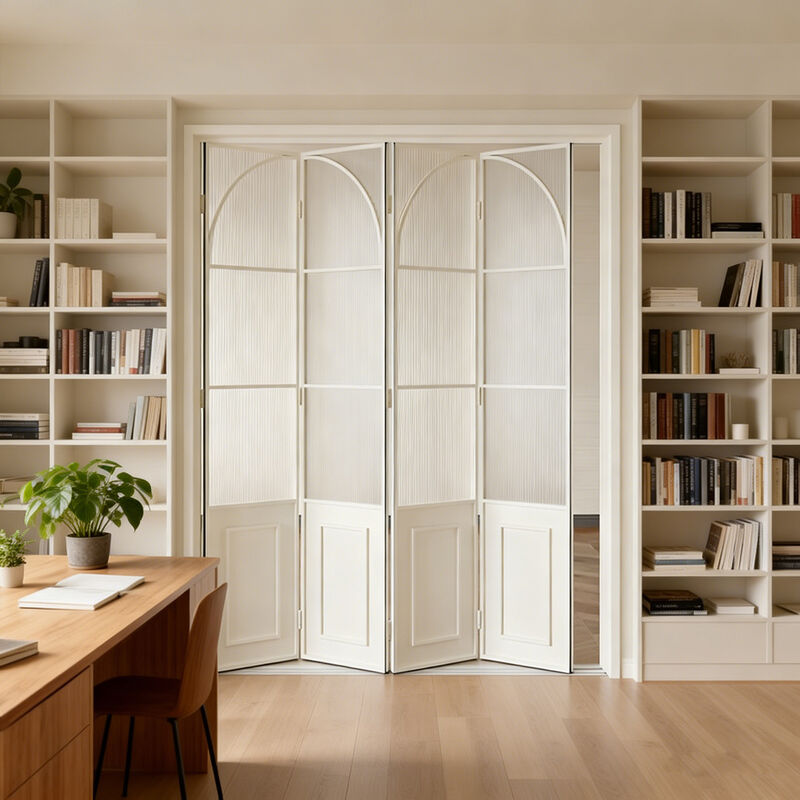 French Retro White Triple-Folding Door in Titanium-Magnesium Alloy for Kitchen, Balcony, and Bedroom