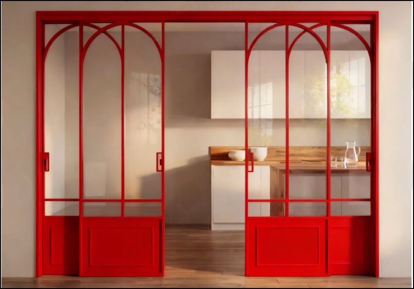 French vintage walnut sliding kitchen balcony living room triple sliding door titanium magnesium aluminum alloy partition glass door