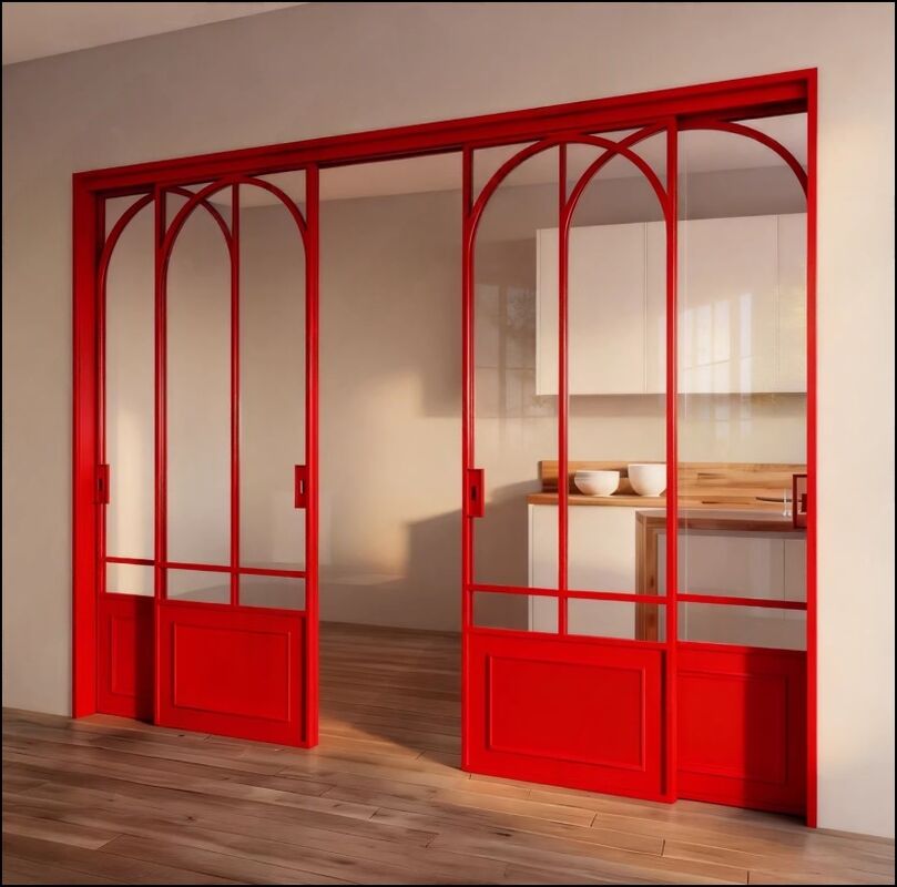 French vintage walnut sliding kitchen balcony living room triple sliding door titanium magnesium aluminum alloy partition glass door