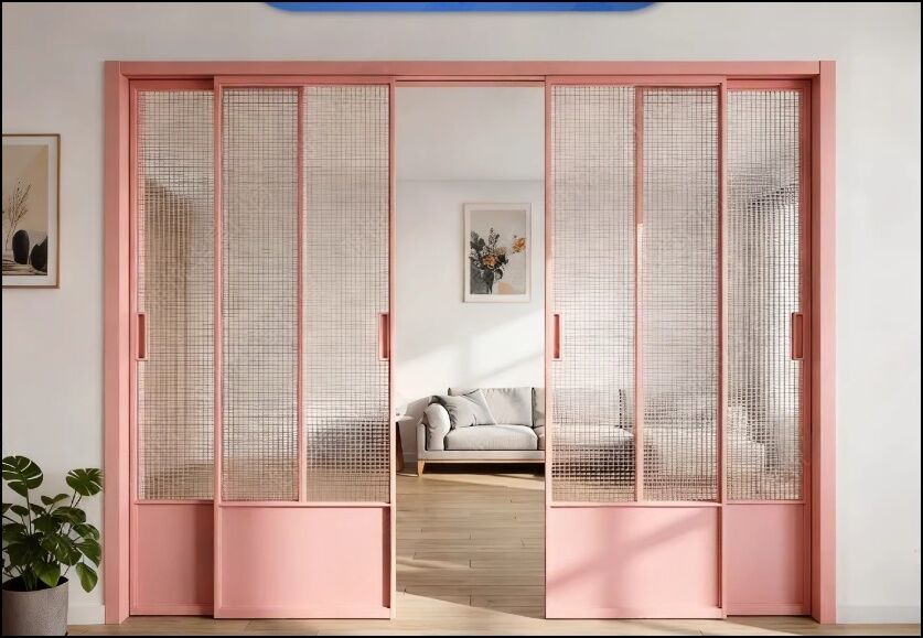 French triple linkage kitchen sliding door living room balcony titanium magnesium alloy partition hanging rail floor rail glass sliding door customization