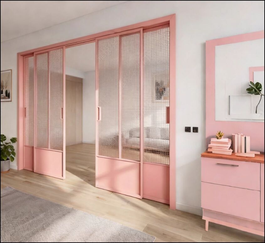 French triple linkage kitchen sliding door living room balcony titanium magnesium alloy partition hanging rail floor rail glass sliding door customization