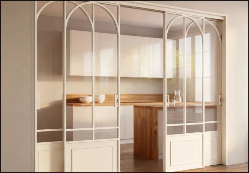 Kitchen sliding door triple linkage French open living room balcony partition aluminum alloy glass door sliding door customization