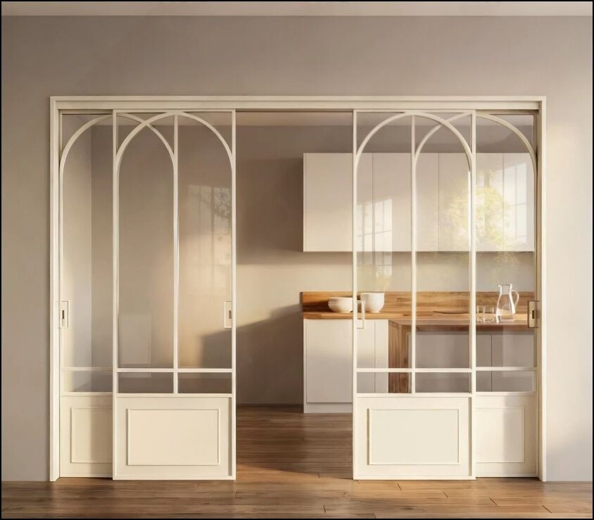 Kitchen sliding door triple linkage French open living room balcony partition aluminum alloy glass door sliding door customization