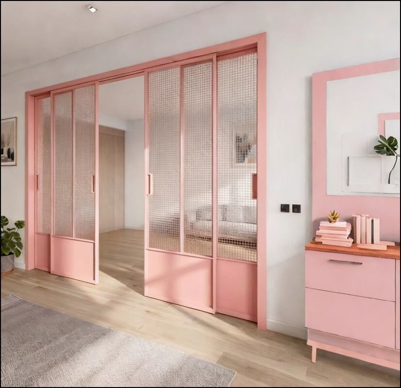 French vintage triple linkage sliding door, kitchen glass door, aluminum alloy partition door, living room balcony, floor rail sliding door