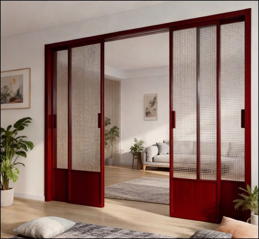 French vintage triple linkage sliding door, kitchen glass door, aluminum alloy partition door, living room balcony, floor rail sliding door