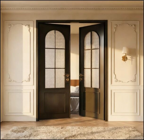 Custom French Vintage Black Doors Titanium Magnesium Aluminum Alloy Glass Double Door Kitchen Bedroom Balcony Partition Door