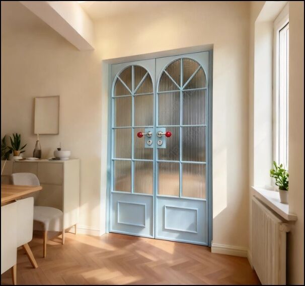 Custom French Vintage Walnut Door Titanium Magnesium Aluminum Alloy Bedroom Kitchen Balcony Partition Glass Double Door