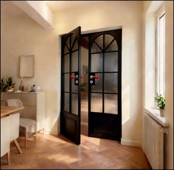 Custom French Vintage Walnut Door Titanium Magnesium Aluminum Alloy Bedroom Kitchen Balcony Partition Glass Double Door