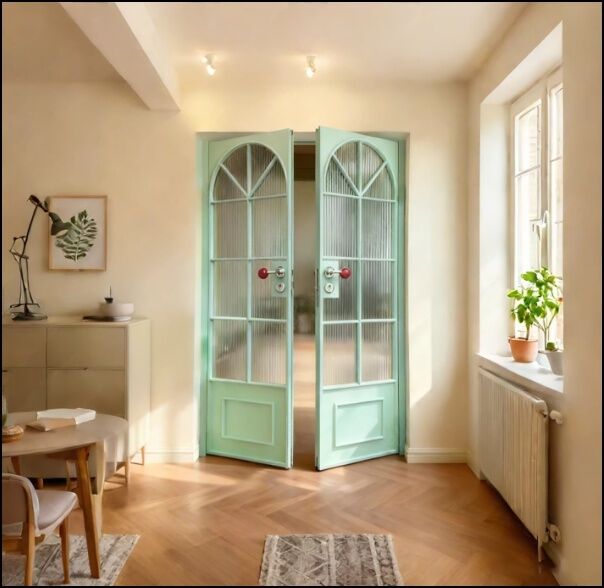 Custom French Vintage Walnut Door Titanium Magnesium Aluminum Alloy Bedroom Kitchen Balcony Partition Glass Double Door